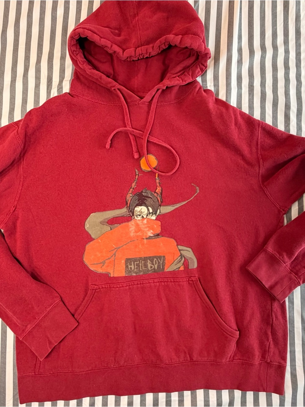 Lil Peep Hellboy Hoodie Mens Large Red Pullover Sweatshirt Hip Hop Cartoon Rare